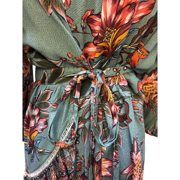 Farm For Anthropologie Wrap Dress Teal Multi XL - Picture 7 of 9